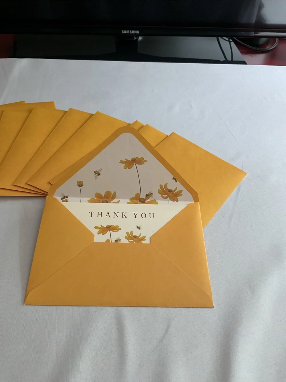 (Set of 10) Thank You Floral Greeting Card - Yellow -